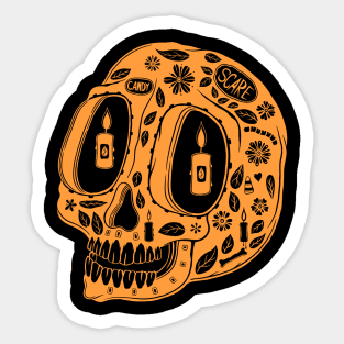 Skull Head Halloween Doodle Orange Sticker